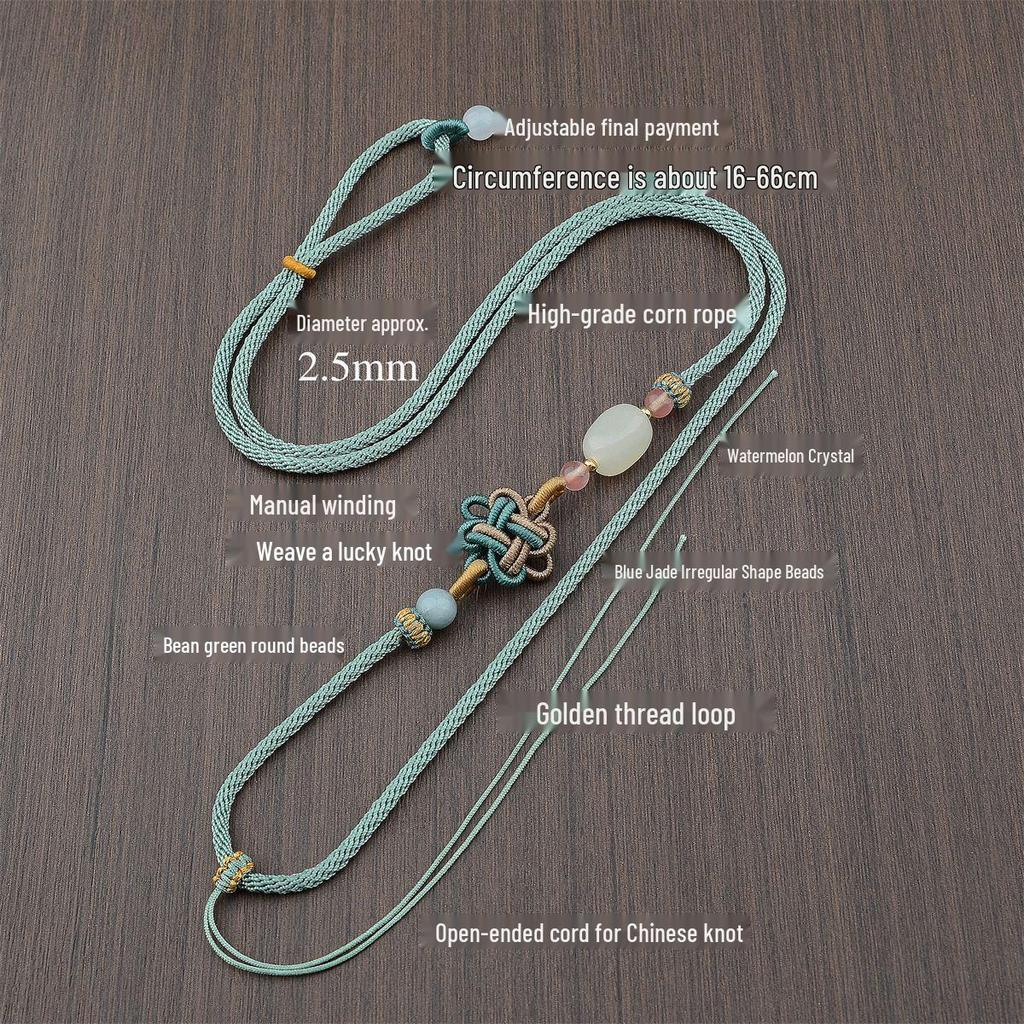 Hand-woven Jadeite Jade Pendant Lanyard with Aventurine Crystal Necklace Rope - Unisex, High-Quality.