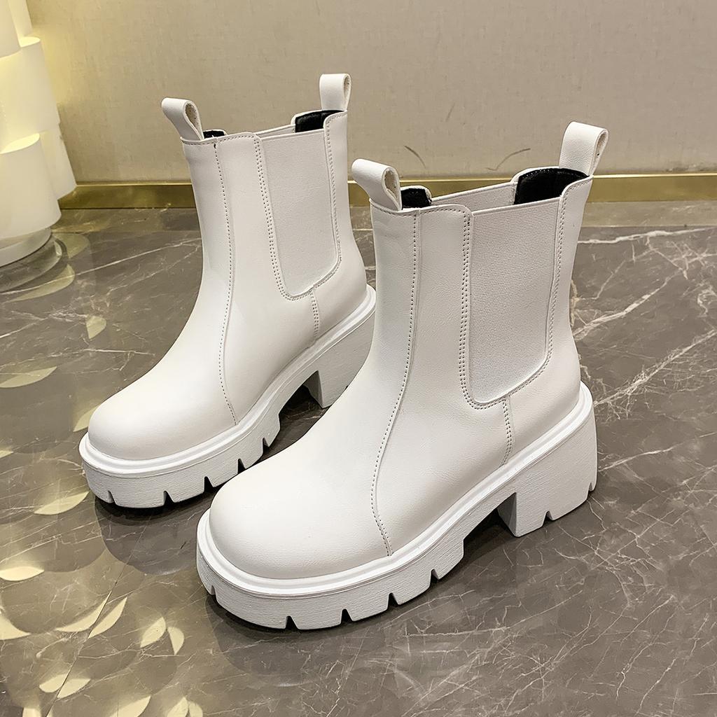 2024 Autumn and Winter New Thick-soled Heightening Martin Boots Women's British Style Small High-heeled Muffin Chelsea Short Boots