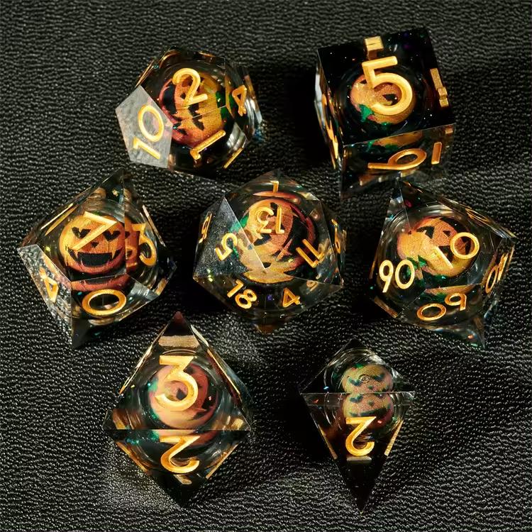 Haunted Pumpkin RPG Dice Set of 7 Liquid Dice