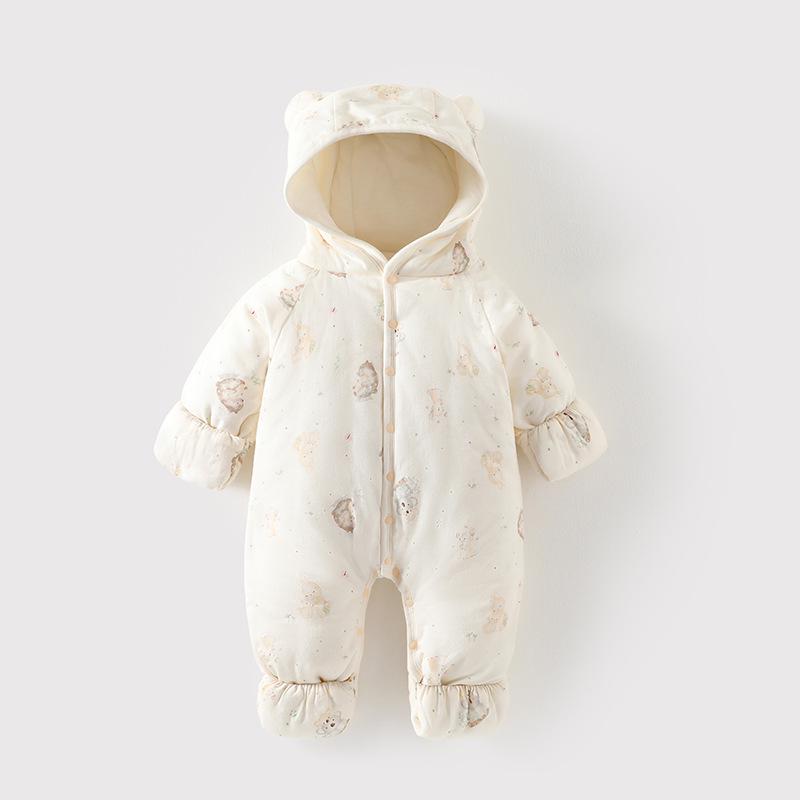 Quilted Hooded Baby Onesie - Autumn/Winter Romper for Outdoor Crawling
