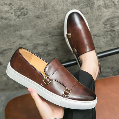 Designer New Shoes for Men Leather Casual Shoes British Style Concise Monk Strap Shoes Street Cool Slip-on Loafers