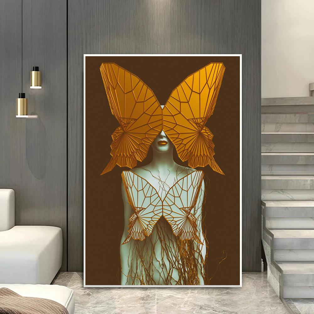 

Сюрреализм бабочка женщина холст картина настенное искусство абстрактная сексуальная обнаженная девушка печать плакатов для гостиной домашний декор эстетический (с рамкой) 15*20cm(with frame)