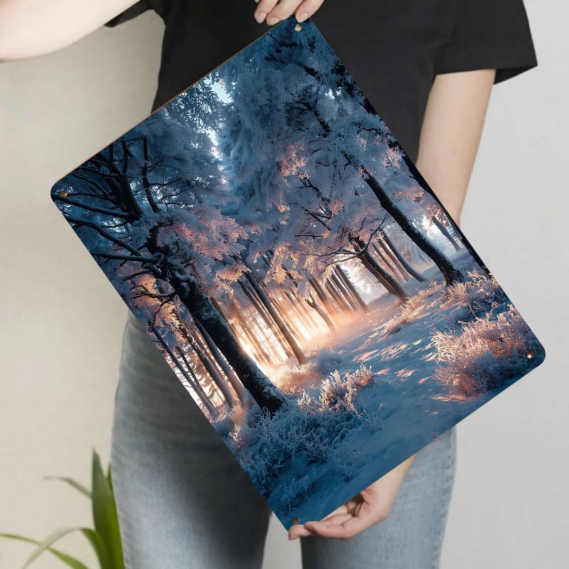 

Winter Forest Rime Morning Light Metal Iron Painting Living Room Decorative Wall Art Nordic Style Home Decor 20x30cm（7.8x11.8inch）