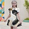 Girls Round Neck Flutter Sleeve A Line Abstract Printed Dress