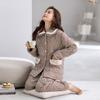 Woven Pure Cotton Padded Pajamas Women'S Autumn And Winter Three-Layer Thickened Velvet Thermal Loungewear Set