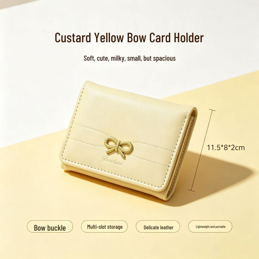Korean Style Mini Compact Women's Tri-Fold Wallet with Bow Accent