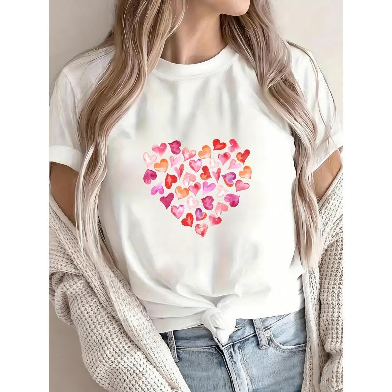 White T Shirt With Heart Pattern For Casual Wear