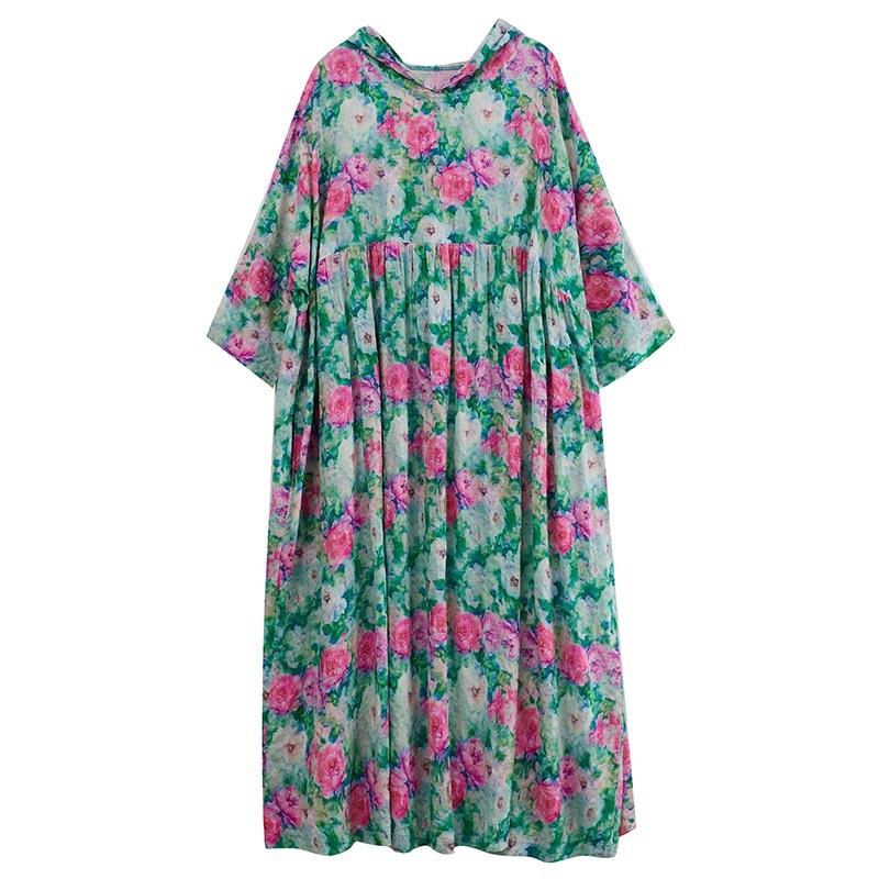 Übergröße Baumwolle Kapuze Vintage floral neu in Kleider für Frauen lässig locker lang Frühling Sommerkleid