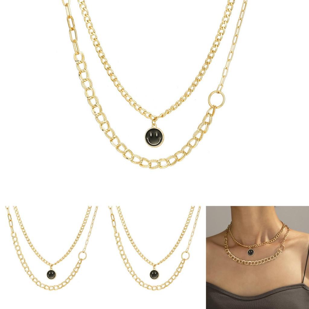 Elegant Black Alloy Geometric Layered Necklace With Rhinestone Accents For Women