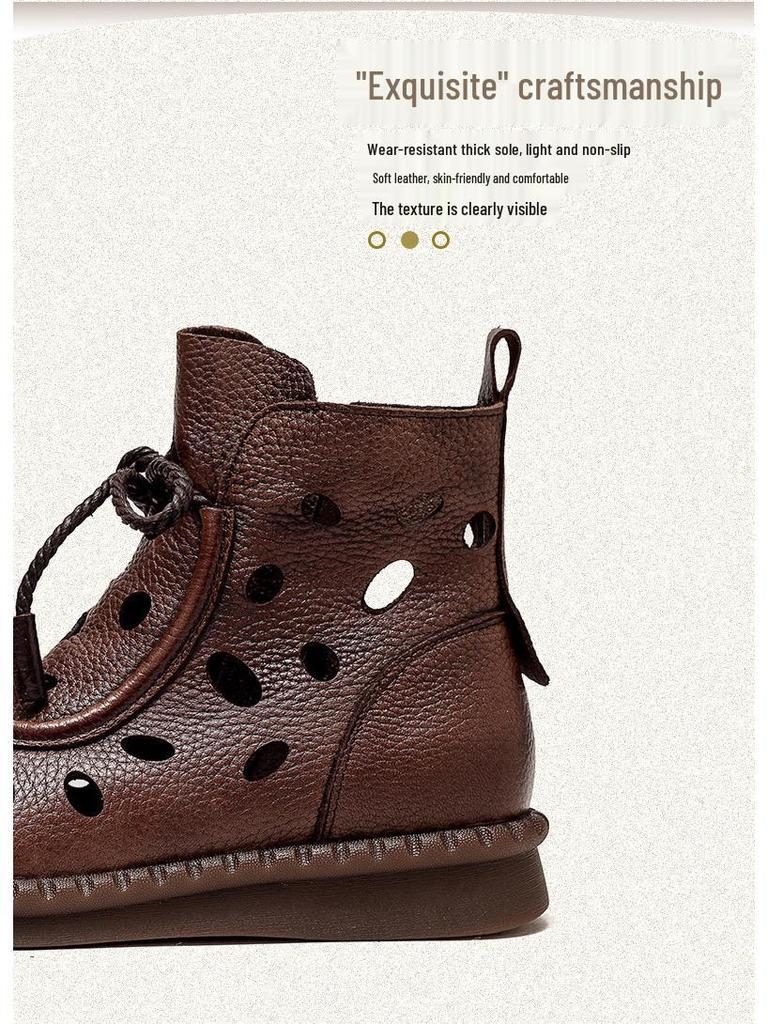 Summer 2023 Women's High-Top Lace-Up Roman Style Sandals - Retro & Versatile Cut-Out Design