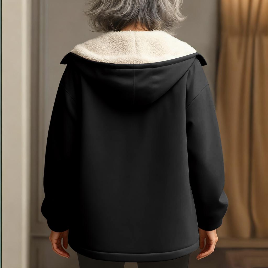 Dámská módní jednobarevná mikina s kapucí, dlouhým rukávem, knoflíky a kapsami, teplá bunda