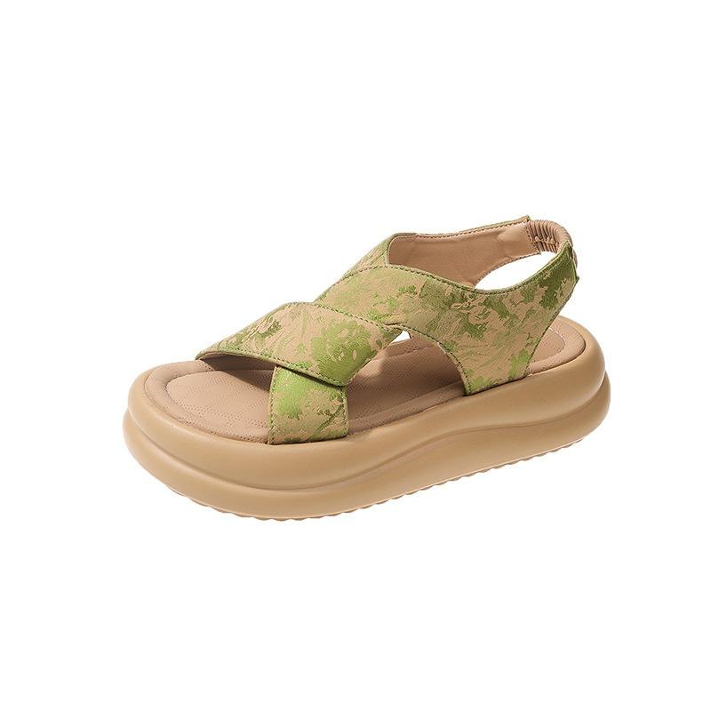 

Женские сандалии на платформе, летняя новая цветочная модная повседневная спортивная пляжная женская обувь 40 зелёный