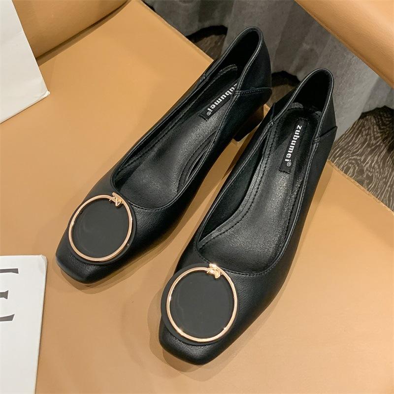 

Женские осенние новые туфли на блочном каблуке в Корейском стиле, одинарные туфли для профессиональной работы, женская обувь на мелкой подошве для работы 40