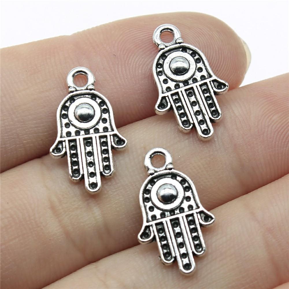 10pcs Charms Hamsa Hand Antique Silver Color Hamsa Hand Charms Pendants For Bracelets Lufthansa Hand Charms Wholesale