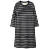 Long-Sleeved Nightgown With Chest Pad Women'S Autumn And Winter Pajamas German Velvet Heating And Grinding Round Neck Striped Loungewear Loose Long