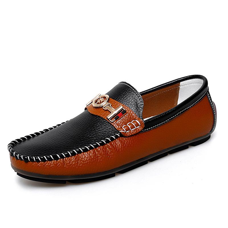 

Men s shoes foot cover men s small leather shoes metal decoration color matching leather surface handmade driving Doudou shoes large size casual shoes 47