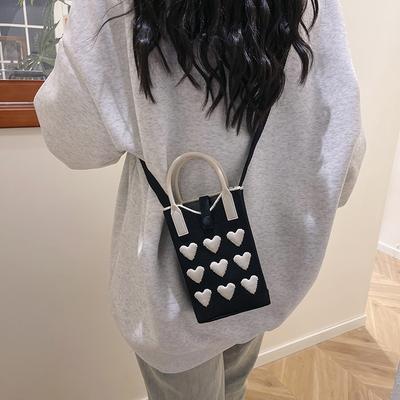 Sweet and Cute Knitted Mini Mobile Phone Bag Korean Version Niche Design Shoulder Handbag Hand Bag Messenger Bag Women's Bag