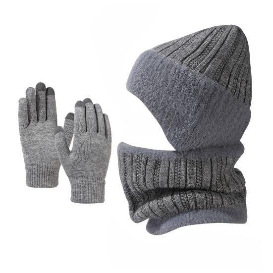 3-teiliges/Set Unisex Hut Schal Handschuhe Set Ohrenklappen Design Einfarbig Beanie Mütze Thermisch Plüsch