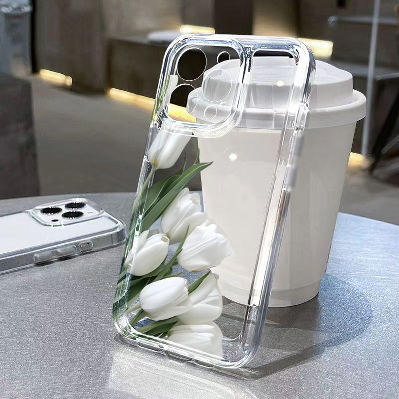 Flower Print Transparent Phone Case for iPhone 17 16 15 14 13 12 Mini 11 Pro Max XR 14 Plus 17 Air Soft Silicone Cover iPhone 12 mini