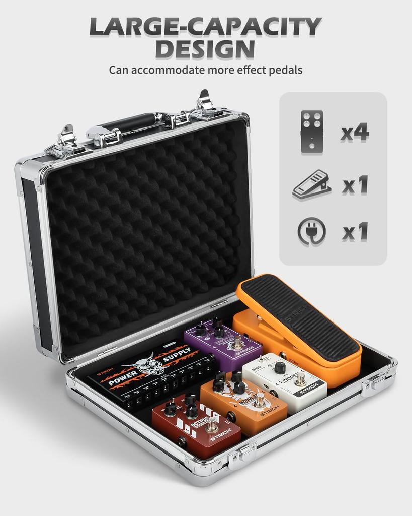 STRICH Effects Pedal Case for Foam Reinforced 36 X 28 X 10 Cm Mini+ 14-inch Pedals, Shock-Absorbing Interior, Non-Slip, Edges, Compact,