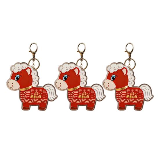 Yousheng 2026 Year of Horse Keychain Pendant Acrylic Red Horse Cartoon Design Metal Ring Key Chain with Happy New Year Blessings Backpack Schoolbag