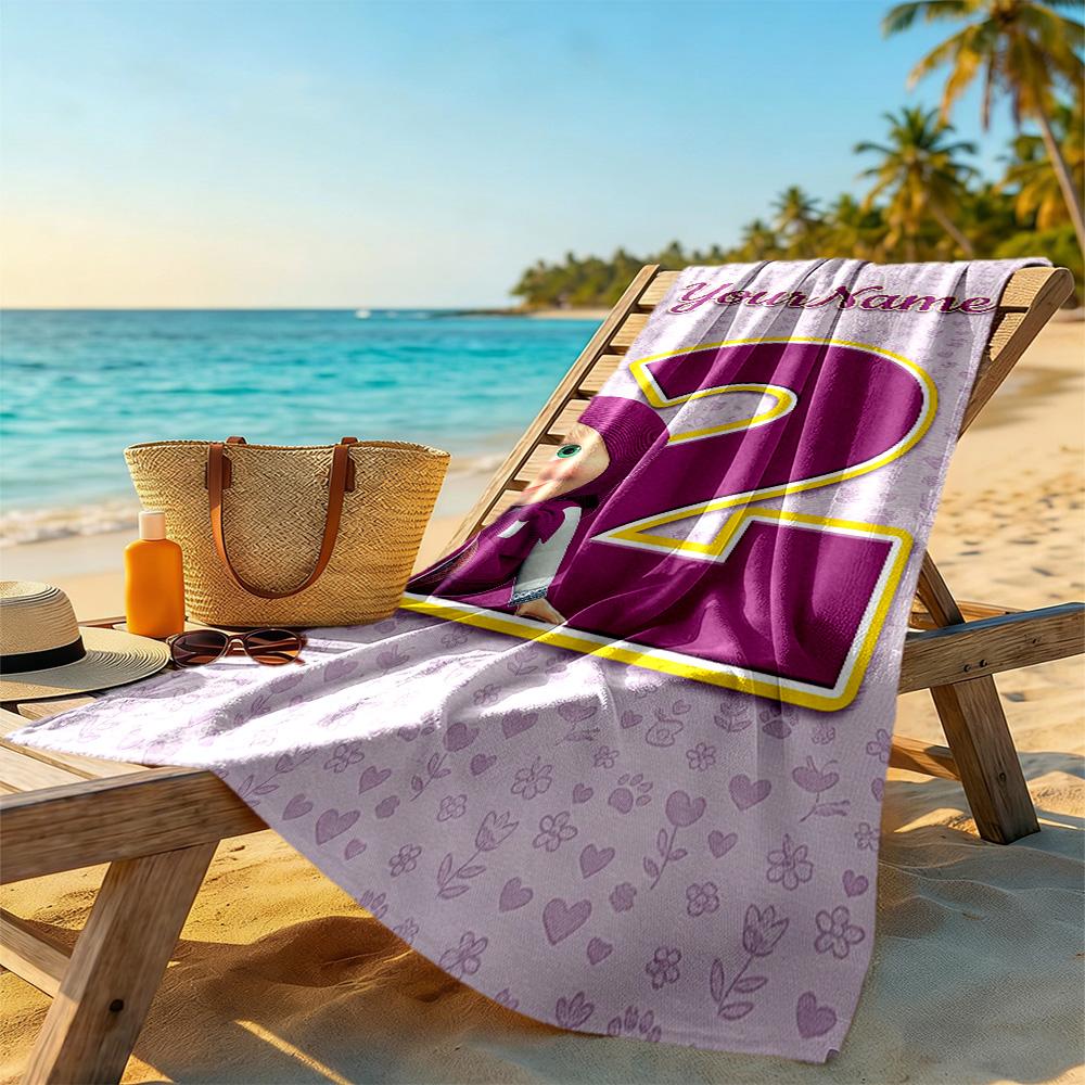 Masha Bear Customize Text Beach Towel Super Soft Microfiber Quickdry Fabric