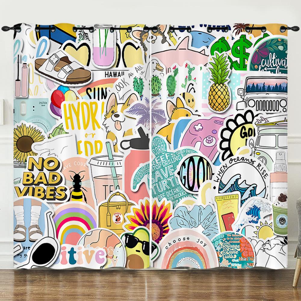 3D Graffiti Pattern Digital Printing Curtain Blackout Punching