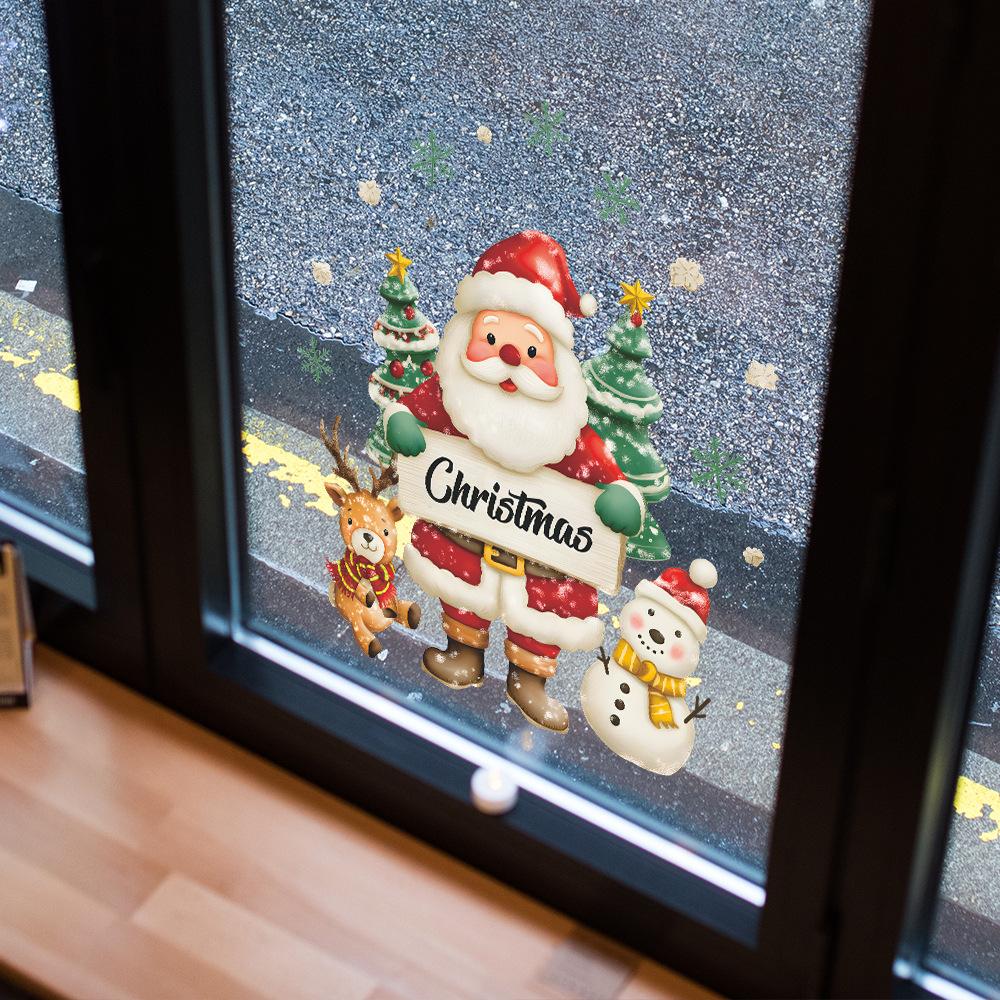 Watercolor Santa Claus, Snowman, Reindeer, Home Decoration, Glass Doors and Windows, Static Window Stickers