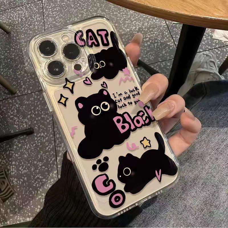 Little Black Cat Transparent Case for iPhone 17 Pro Max, 15, 14, 13, XR, 16 - Anti-Fall, Soft