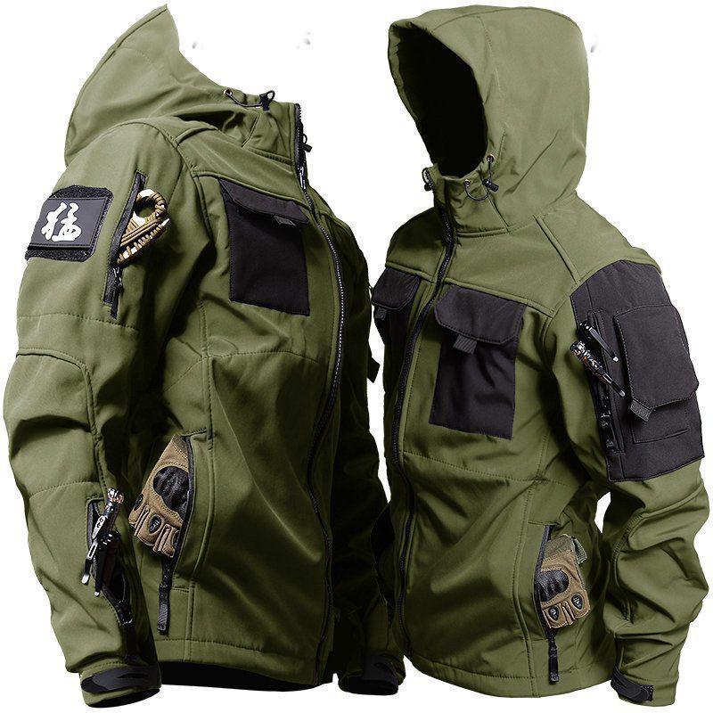 Men Lurker Shark Skin Soft Shell Tactical Jacket Waterproof Fleece Hooded Coat Hunt Clothes Outdoor New Solid Pocket Jacket Men