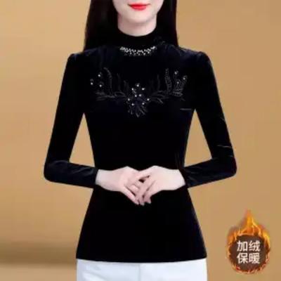 Autumn Winter Half Turtleneck Long-sleeved Bottoming Shirt Women with Velvet and Thickened Western Style Inner Warm Top