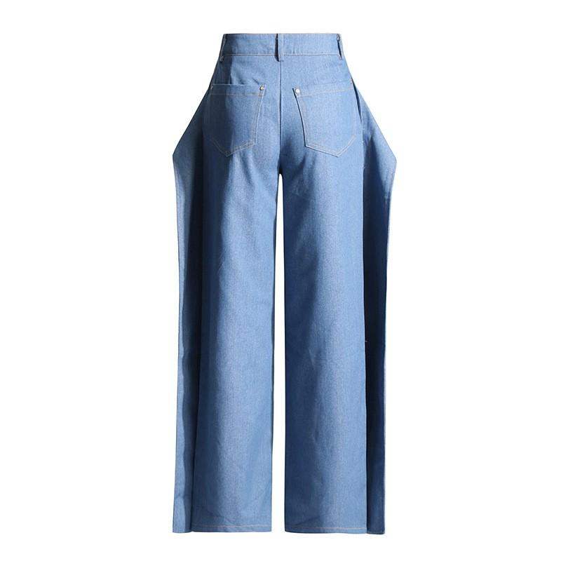 Womens Irregular Wide Leg Jeans Mid Rise Solid Color Casual Denim Pants Street Style 2026