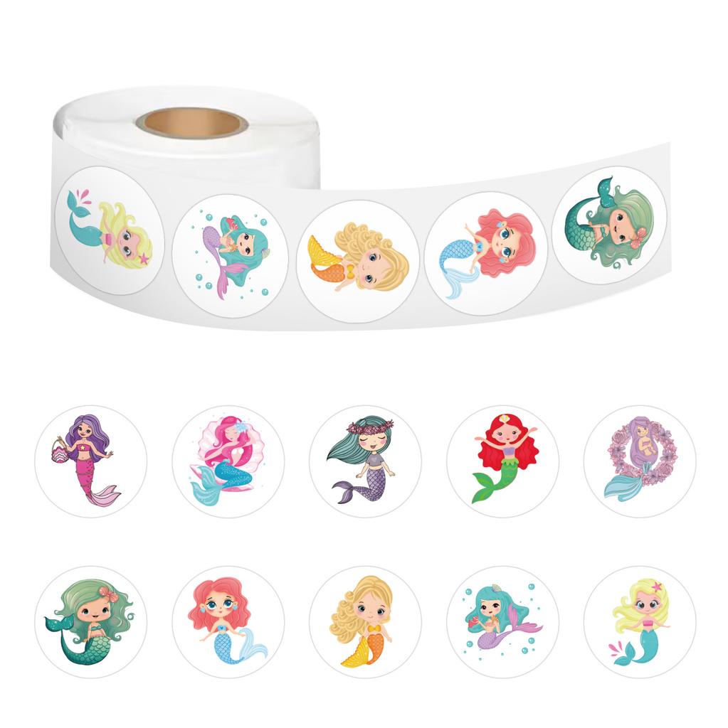500 Naklejek/rolka Kreskówkowe Syreny Naklejki w Rolce Nagroda Przedszkolna Dzieci Naklejki Kolorowe Kreatywna Taśma do Namiotu Ręcznego