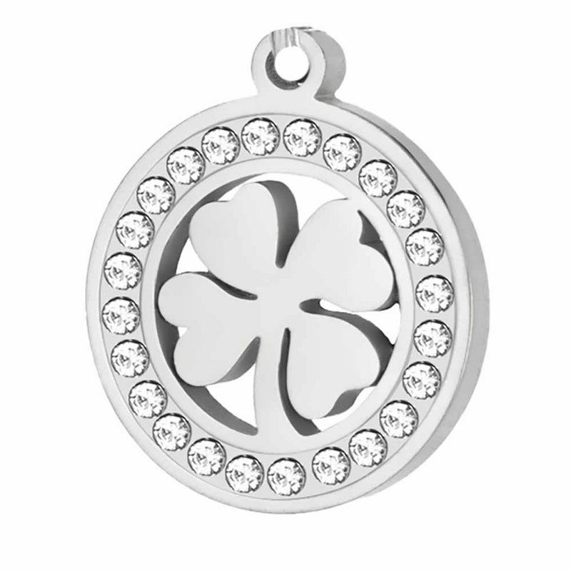 Элегантное ожерелье-подвеска из нержавеющей стали с четырехлистным клевером и стразами