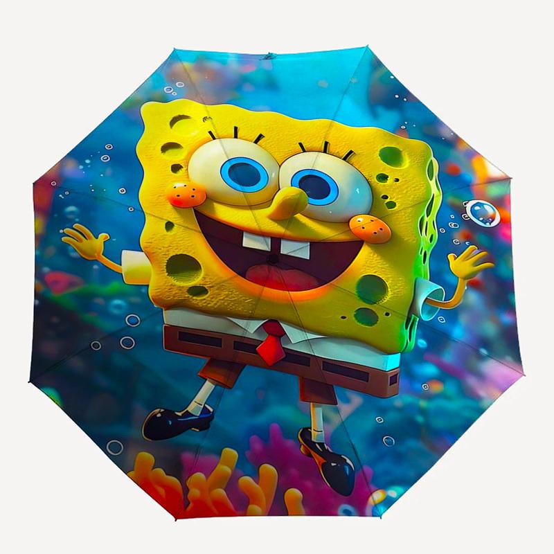 1pc SpongeBob SquarePants Automatic Folding Umbrella - Portable 3-Fold Design with 8-Bone Iron Frame, Outdoor, Ideal Gift for Fans, Travelers, Daily U