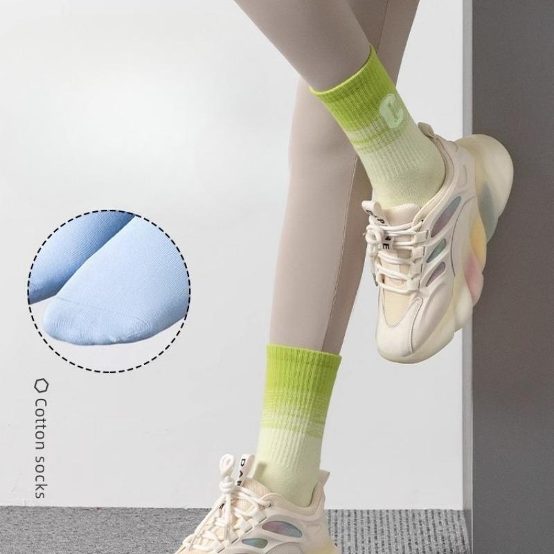 Women's Mid-calf Summer Thin All-cotton Socks Running Sports Socks Professional Fitness Yoga Long Socks with Shark Pants Deodorizing