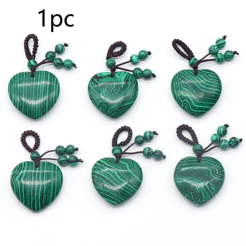 

1PC 30mm Natural Stone Heart Keychain Healing Crystal Stone Rose Quartz Jewelry Tassel Keyring Bag Charms for Handbags малахітова зелень
