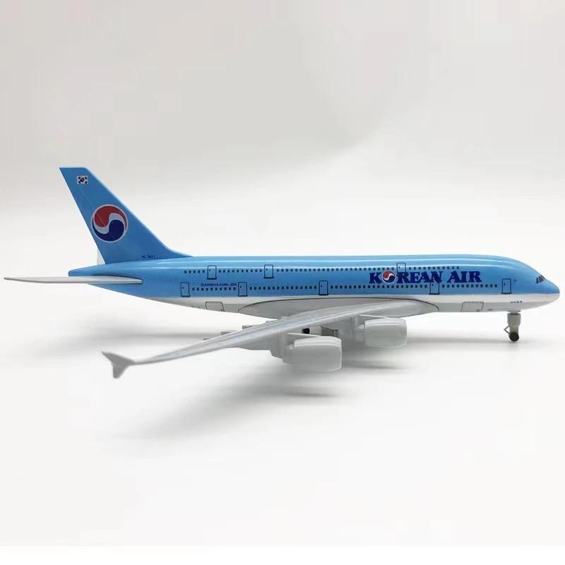 Modellflugzeug Passend für Korea Korean Air Airbus 380 A380 Airways Diecast Flugzeugmodell mit Rädern Sammlerstück Geschenk 20cm Flugzeug