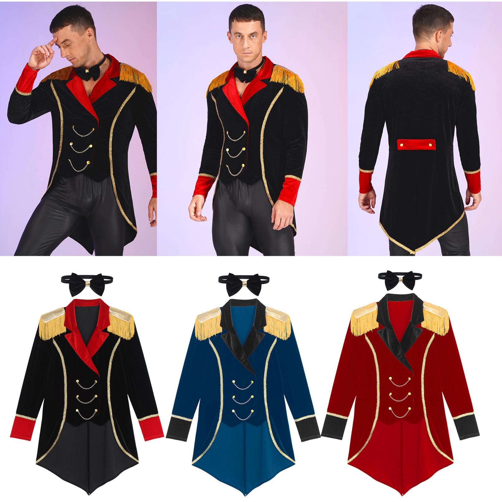 

Чоловічий цирковий капітанський костюм Косплей Уніформа Фрак з довгим рукавом і костюм з метеликом 3XL темно-синього кольору