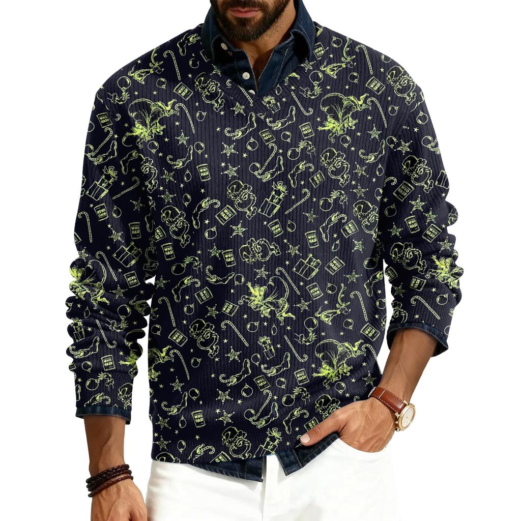 Men's V-neck Long Sleeve Ribbed Knit Pullover