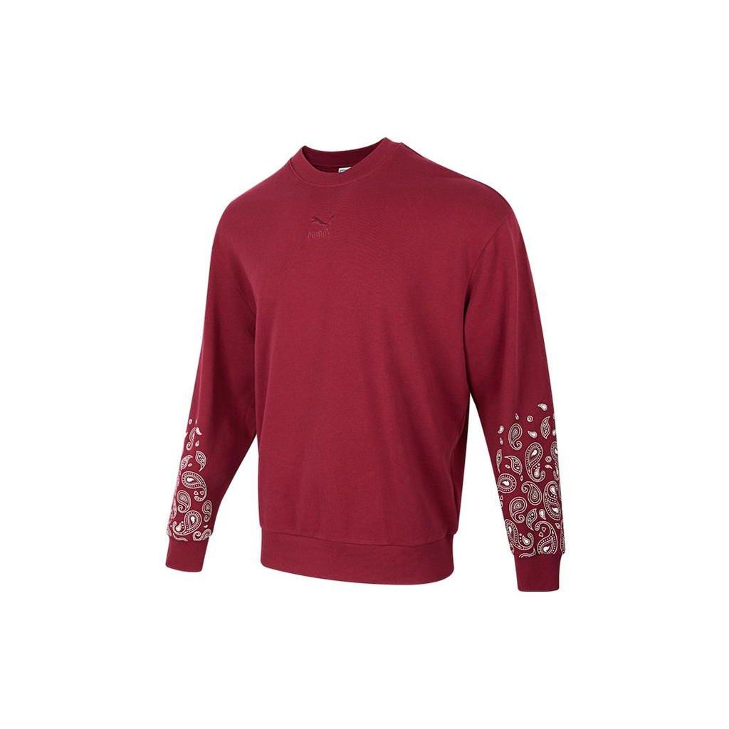 PUMA Round-Neck Pullover Sweater with Cuff Print Unisex Sweater Red 539522-21