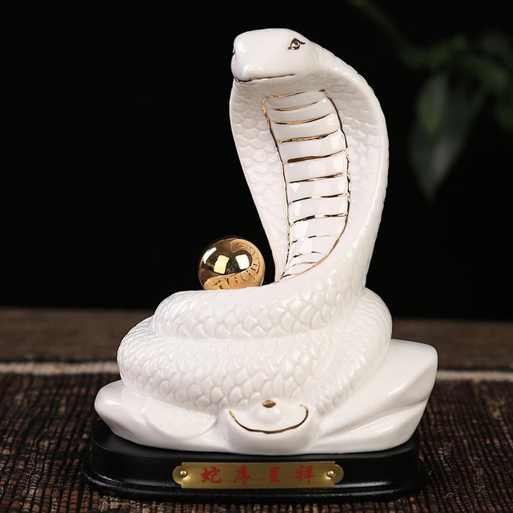 White Snake 2025 Zodiac Snake Year of the Snake Great Luck and Fortune Feng Shui New Room Decor Snake and Golden Orb Figurine, Figurine, Figurine,