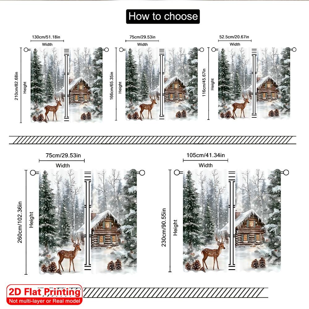 2D Flat Printing 2pcs Christmas Curtains Winter Forest and Deer Christmas Versatile Polyester Without Electricity Versatile Use