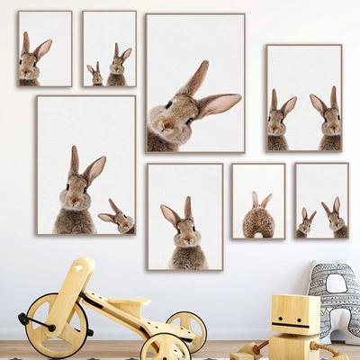 Póster nórdico con cola de conejo para pared, pintura en lienzo de animales del bosque, imagen minimalista para guardería de bebé, decoración para habitación de bebé
