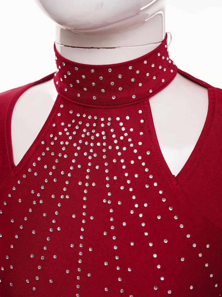 Girls Sleeveless Crop Top Shiny Rhinestones Cutout Design with V Front Waistband Shorts Dance Outfit