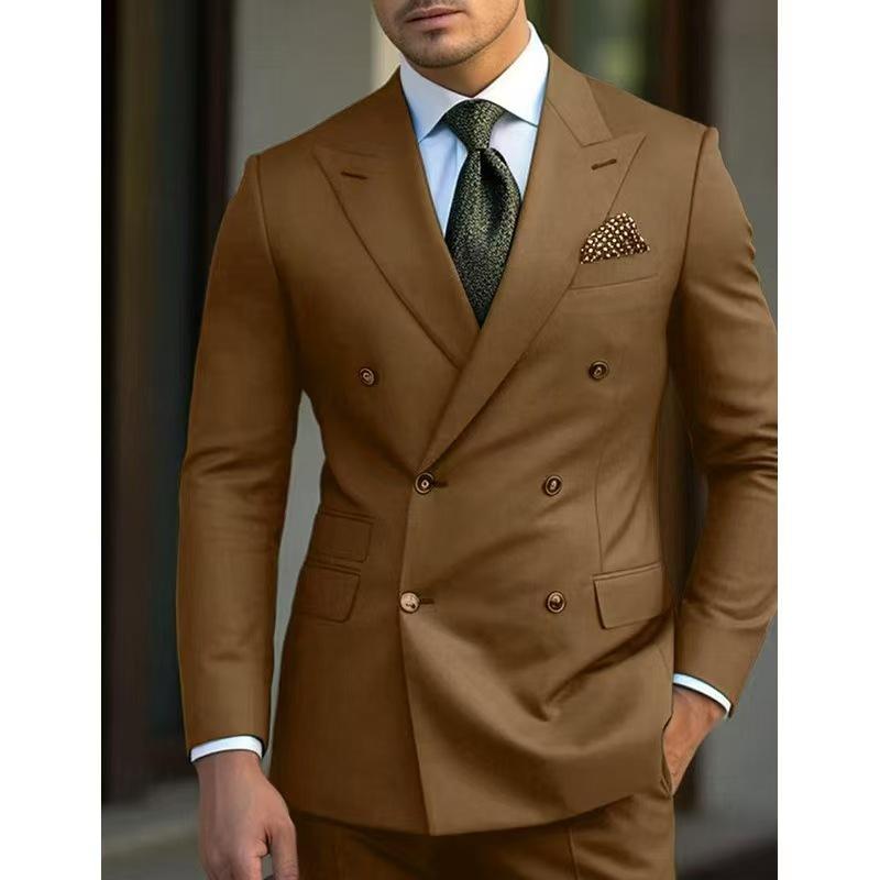 Man 2 Piece Outfit Set Collar Double Breasted High-Quality Slim Jacket Pants for Wedding Men's Suit with Peak Lapel Summer Beach
