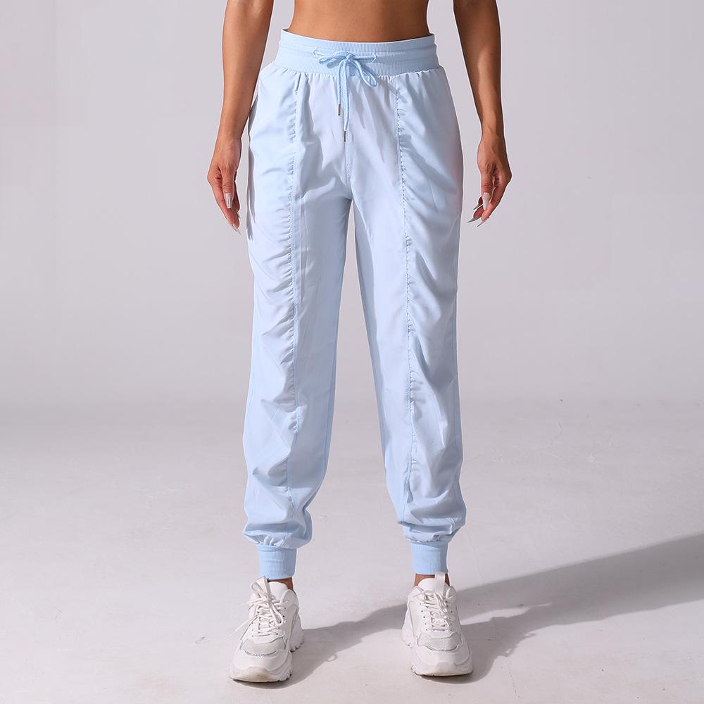 Women's Quick-Dry Pleated Cropped Running Pants with Drawstring