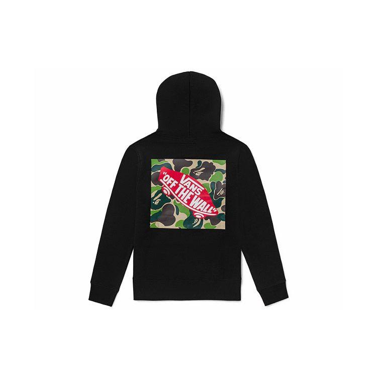 Vans x Bape Collaboration Logo Print Thickened And Fleece Lined Thermal Sports Pullover Sweatshirt Unisex Black VN0A7XKM448