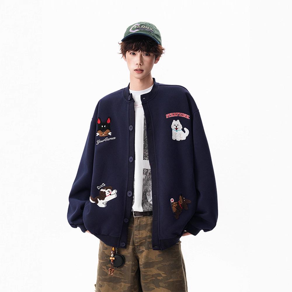 Men s Winter Embroidered Hoodie Jacket - Plus Velvet Loose Fit XL