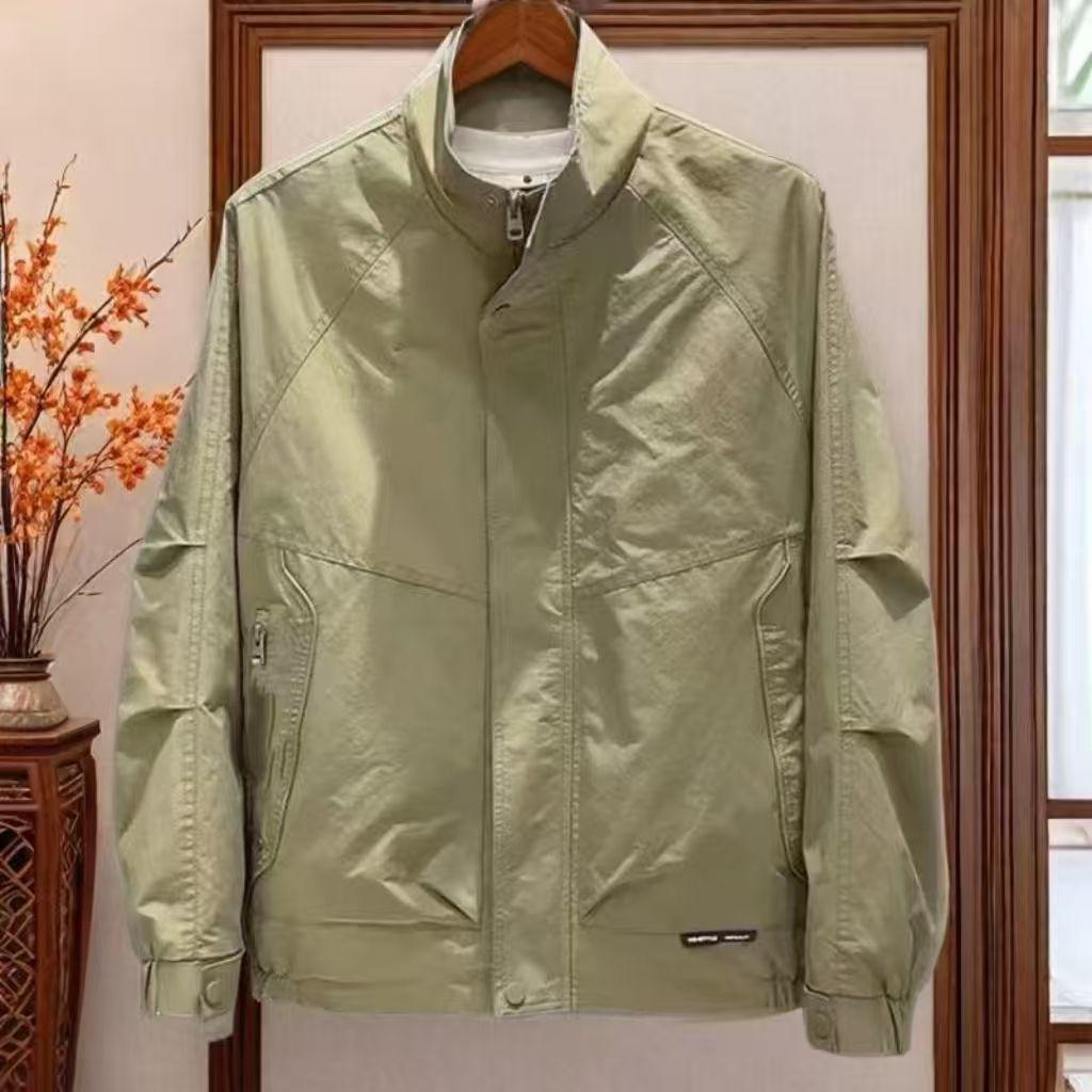 2025 Men's Trendy Stand-Up Collar Jacket: Solid Color Casual Versatile Black Outerwear